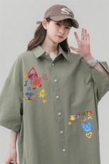 中性24夏季潮流个性字母图案印花短袖衬衫S6210P350控48，男装衬衫，电商A268