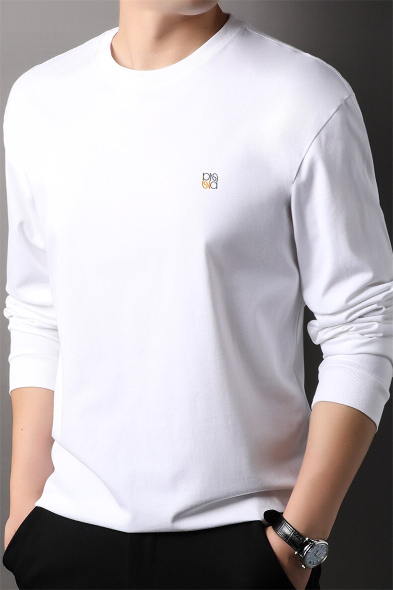 F83062主推款重磅260克纯棉针织圆领长袖T恤刺绣LOGO微阔版型,男装T恤,钱塘207-1