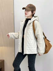 2025冬装新款修身保暖时尚菱形格个性拼接女士棉服外套，女装棉衣/棉服，江忆布依