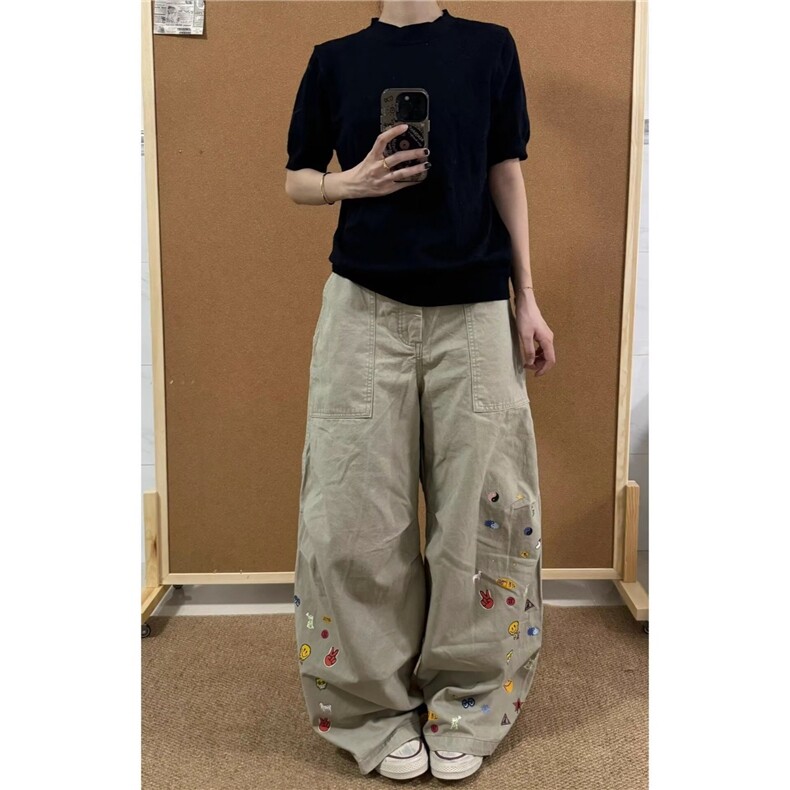 潮牌美式做旧水洗直筒裤男女复古宽松潮牌阔腿百搭长裤MK3135P74,男装休闲裤,星座1013-5