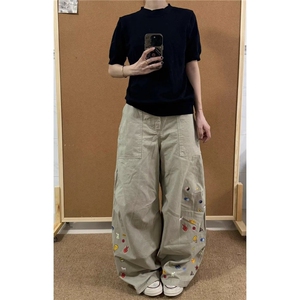 潮牌美式做旧水洗直筒裤男女复古宽松潮牌阔腿百搭长裤MK3135 P74图片