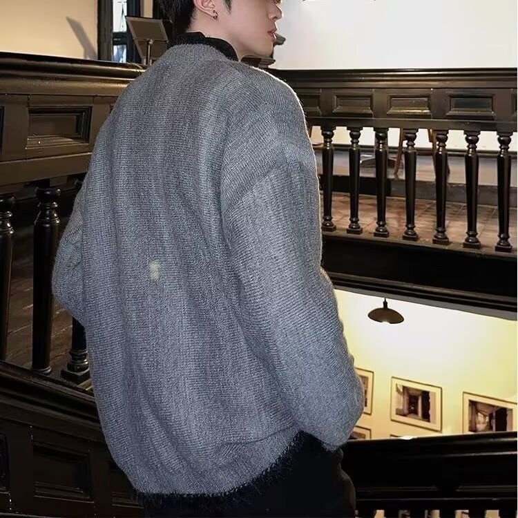 日系男复古立领开衫秋冬季宽松休闲针织衫毛衣外套AM107-P59,男装针织衫/毛衣,星座208-5