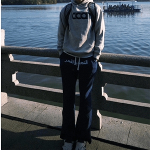美式高街潮牌男女运动休闲裤直筒宽松慵懒显瘦印花休闲卫裤子图片