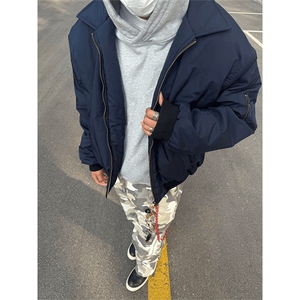 现货秋冬季美拉德立领飞行立领夹克boxy棉衣美式高街加厚加棉外套图片