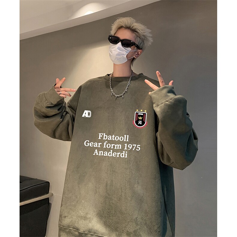 抖音得物供货提供视频秋冬重磅美式麂皮绒圆领卫衣JY336,男装卫衣,电商A486