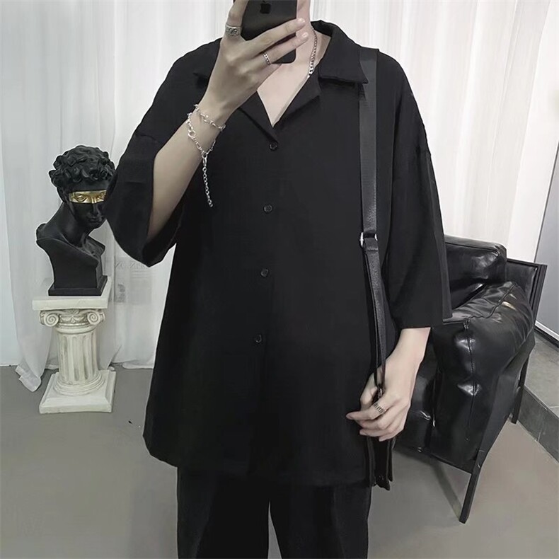 日系五分袖春夏季新款衬衫潮流慵懒男方领宽松型衬衫AC99P20,男装衬衫,星座1116-2