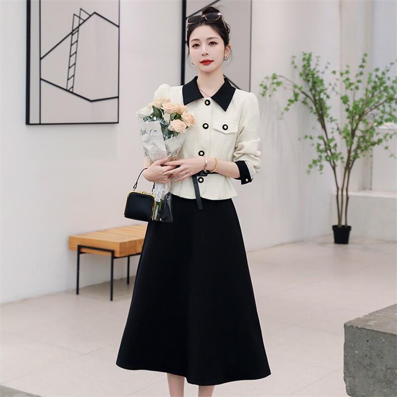 法式小香风POIO领外套女春时尚气质系带收腰洋气小个子减龄两件套,女装套装/套裙,时尚俏佳人