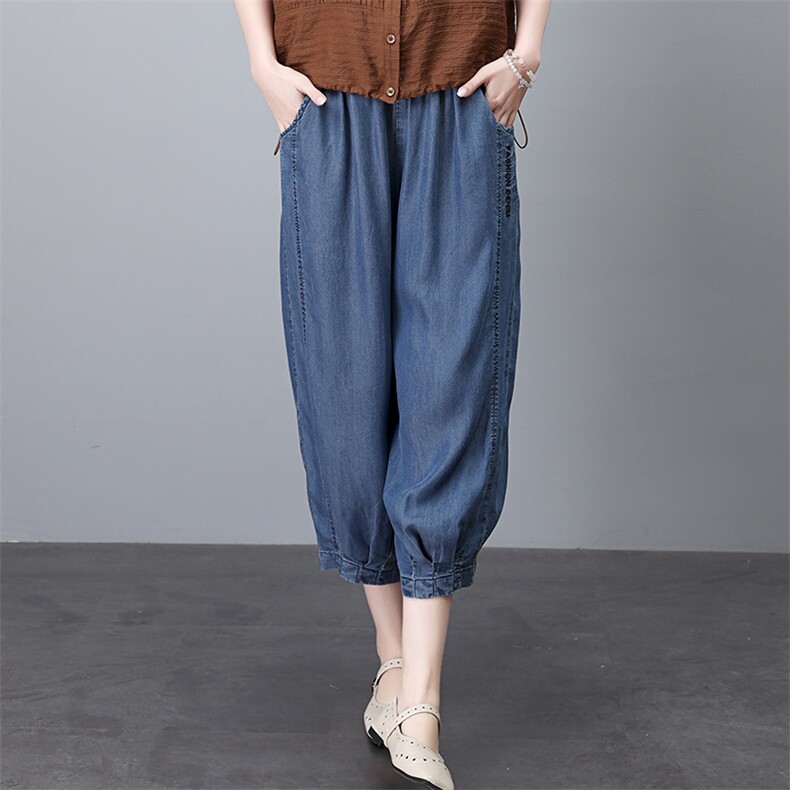 时尚宽松牛仔裤女高腰显瘦九分裤休闲百搭大码胖mm新款潮，女装牛仔裤，叶笙衣