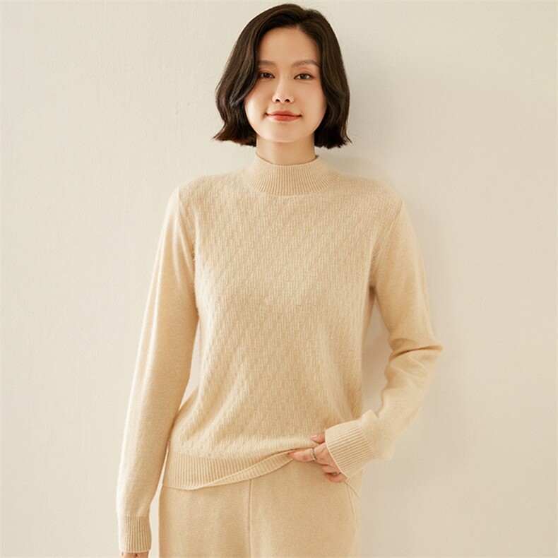 正品重磅加厚山羊绒衫女毛衣半高领短款针织衫麻花宽松保暖打底冬图片