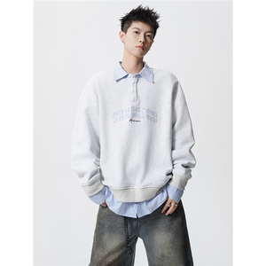 HW2545特P55控98面布54棉46聚酯假两件POLO情侣卫衣宽松外套男图片