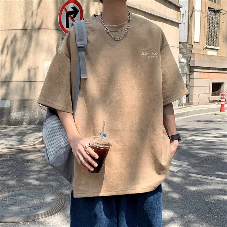 美式复古印花麂皮绒短袖T恤男女夏季宽松百搭情侣上衣HT16-P28,男装T恤,星座1008-1