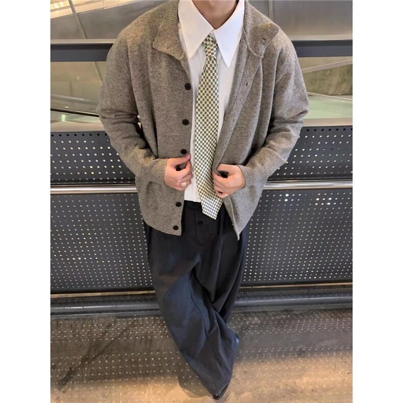网复古圆领羊毛开衫秋冬季休闲针织衫高级感毛衣外套B77-P55,男装针织衫/毛衣,星座910-1