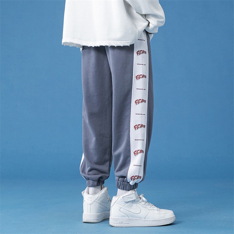 蓝底2024秋冬新款撞色串标束脚运动休闲潮牌裤子2120-45控69,男装休闲裤,星座914-3