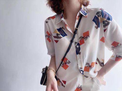 【现货】2021春季新品真丝双绉印花衬衫，女装衬衫，七七迷兰