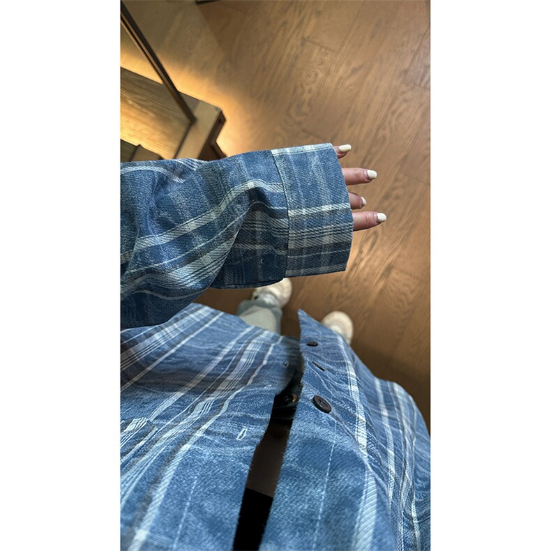 现货复古晕染格子长袖衬衫女高级感慵懒风外套男C19-P50控78,男装衬衫,星座205-5