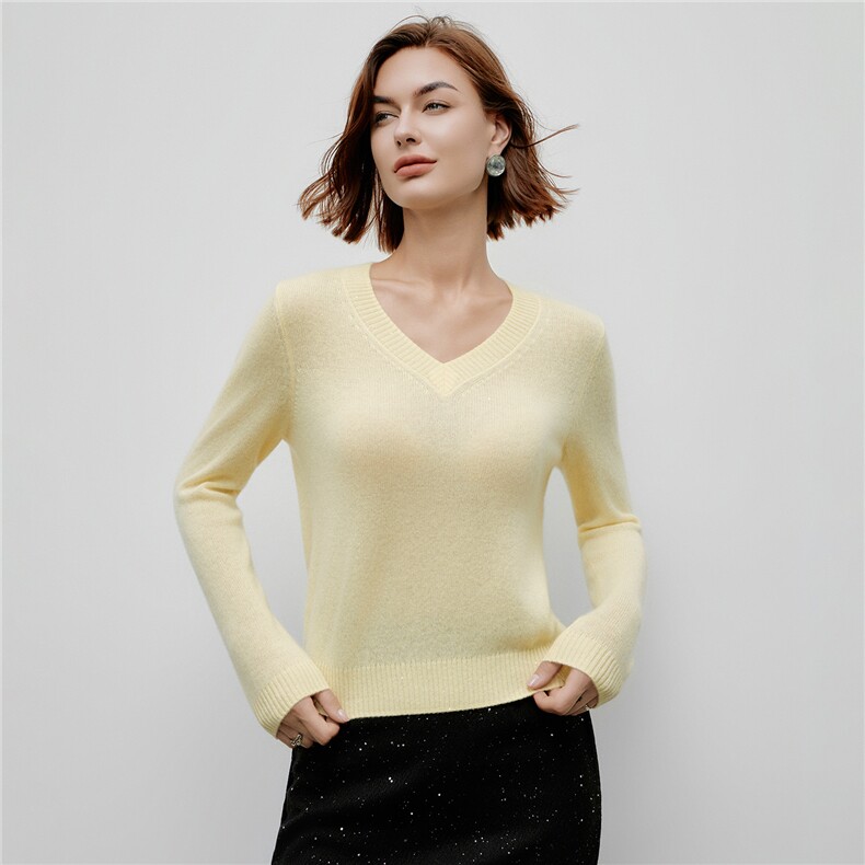 2025秋冬新款100%山羊绒V领纯色休闲百搭毛衣针织套衫，女装羊绒衫，阿舍尔精品