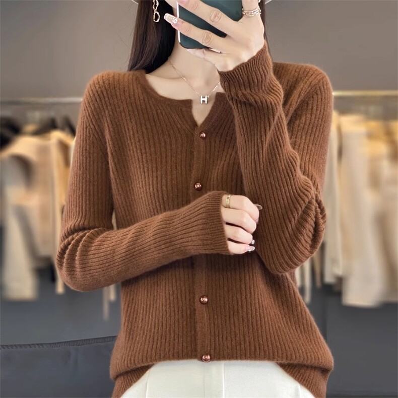 女士秋冬针织开衫纯色简约柔软舒适羊毛衫,针织衫/毛衣,伟泽羊绒