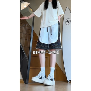 YK86054-P23 聚酯纤维 美式复古华夫格拼接短裤男夏季新款图片