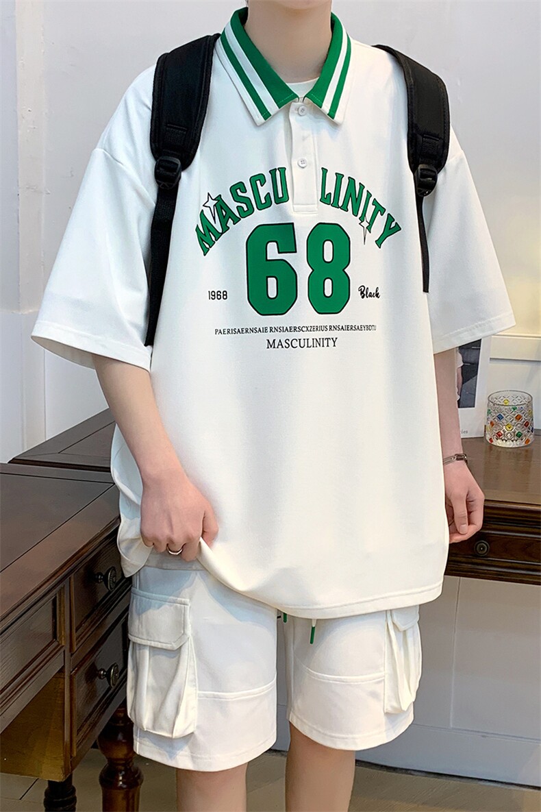 夏装潮学生运动短裤T恤数字印花翻领半袖套装男女6630-P65控价88,男装T恤,电商A441-1