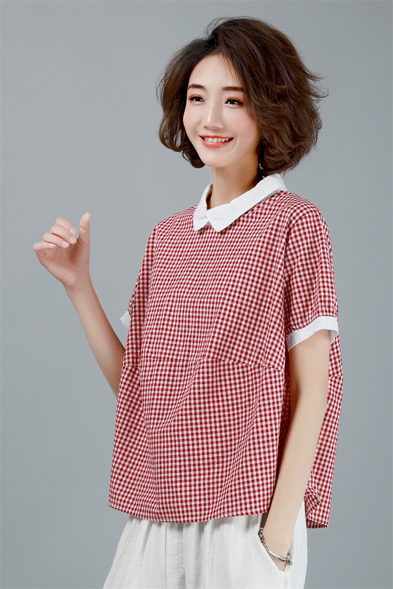 时尚舒适潮流衬衫套头短袖2021年夏季短袖气质优雅,女装衬衫,叶笙衣