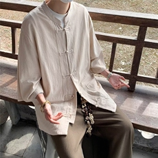 唐装男士短袖衬衫外套男夏季汉服风中上衣半袖衬衣C4538/P45，男装T恤，星座506