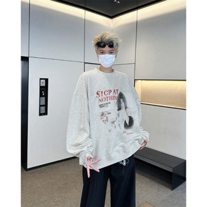 GC077-P40 复古美式街头字母印花长袖卫衣男春季潮流宽松上衣潮牌图片