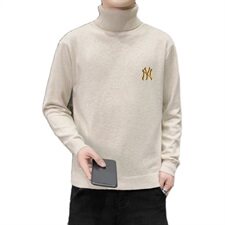 秋冬可翻高领毛衣男NY纯色长袖男刺绣毛衫打底针织衫白M251P33，男装针织衫/毛衣，星座1207