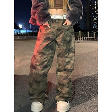 NECOYEP2024美式复古迷彩阔腿工装裤男女宽松简约高街直筒长裤，男装休闲裤，星座506A