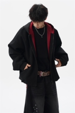 8XL-M美式复古撞色连帽水洗夹克男高级感做旧情侣外套JK1327P88，男装夹克，电商D206-1
