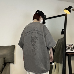 麂皮绒烧花美式复古街头潮牌t恤重磅中性XZ301B-JB4301-p28图片