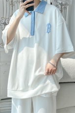 PL8061/P35夏季新撞色宽松短袖POLO衫男翻领半袖T恤休闲大码上衣，男装Polo衫，电商A141