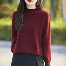 2025秋冬新款半高领全棉长袖针织衫女一线无缝内搭套头打底衫毛衣，女装羊毛衫，暖烁羊绒