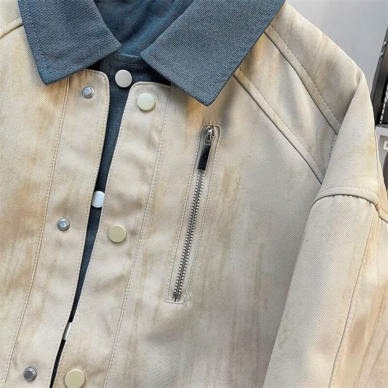 牛仔拼接假两件翻领外套男春秋新款潮流衬衫领夹克上衣GA287P104,男装夹克,星座1013-5