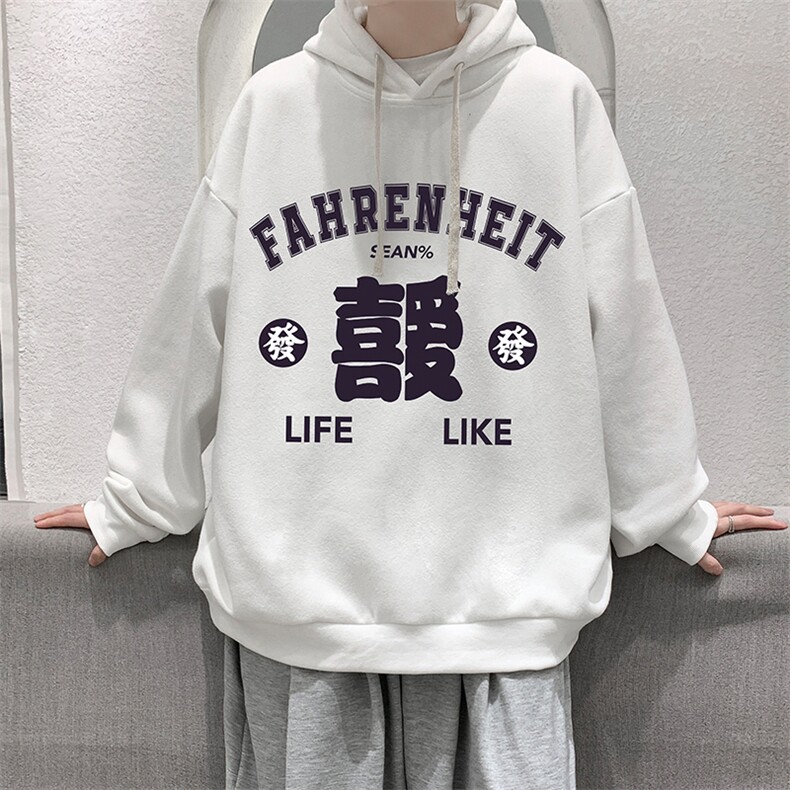WY2256-P35 加绒款-P40 纯棉连帽卫衣男大码运动帽衫宽松薄外套男图片