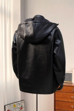 港风模特连帽鳄鱼纹PU皮衣大码M-5XL冲锋衣夹克男JK8744P90控128，男装皮衣，星座227-7