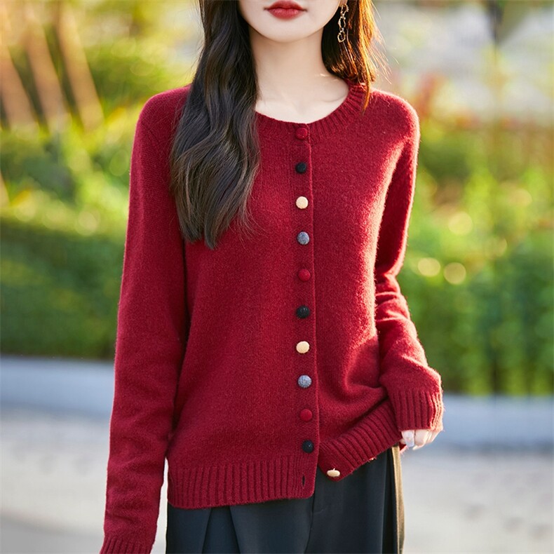 纯欲撩人Ruby红~加厚开衫女红色针织毛衣外套宽松秋冬,女装羊毛衫,暖烁羊绒