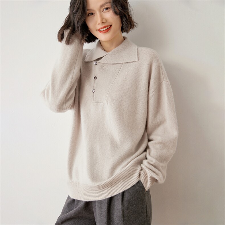 翻领打底衫女显瘦柔软长袖针织衫秋冬新款内搭毛衣,女装羊绒衫,雪山红莲