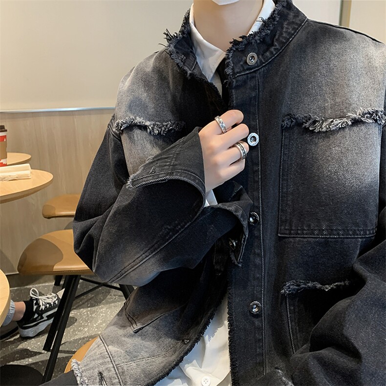 A740-P55日系复古工装牛仔外套男2023秋季新款毛边夹克休闲上衣,男装夹克,星座512-6