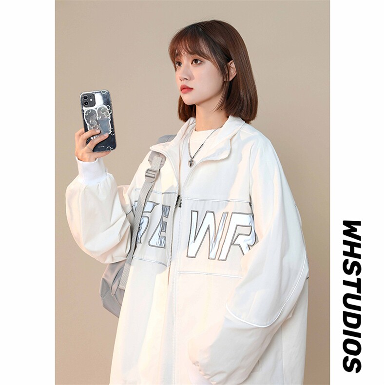 XZ213-19JK40-P108控128 港风大码ins潮牌反光印花立领棒球服夹克图片