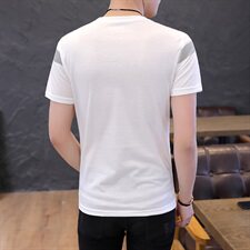 夏季休闲T恤男五分袖短袖男圆领卫衣中条彩色多线条纹绿T9511，男装T恤，星座1207