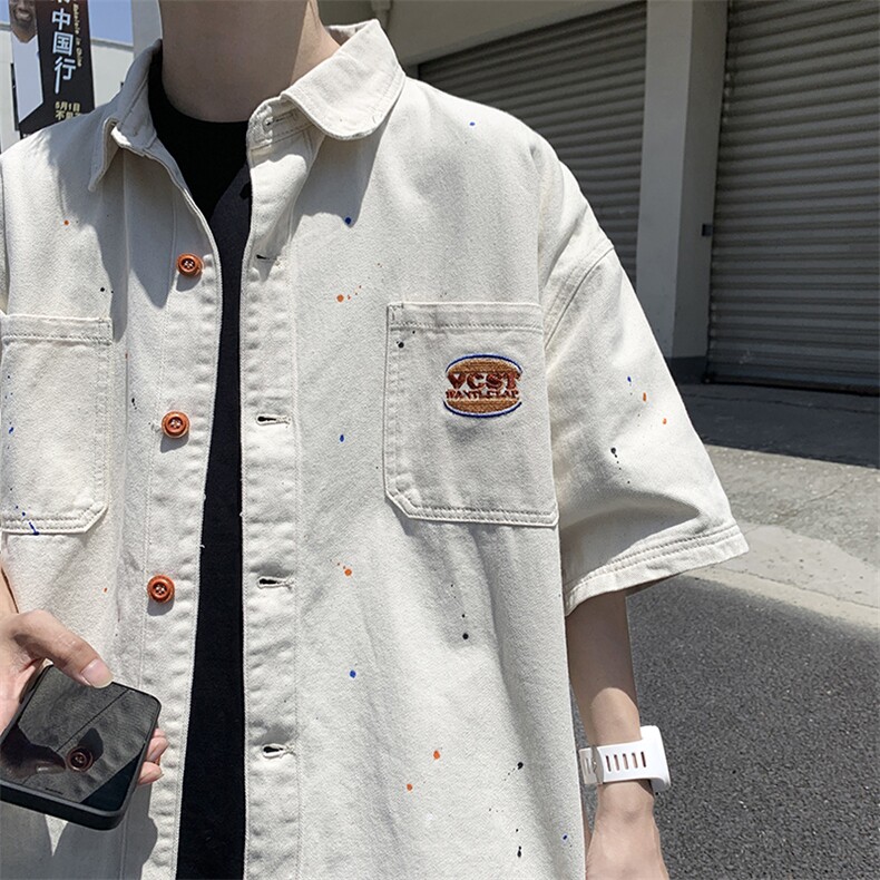 F313-P52 日系cityboy短袖衬衣夏季新款美式复古宽松衬衣男 现货图片