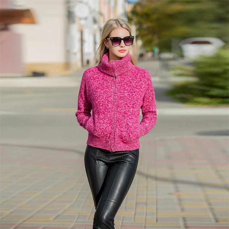 时尚女士高领加厚羊绒开衫羊绒保暖外套，女装羊绒衫，美创羊绒