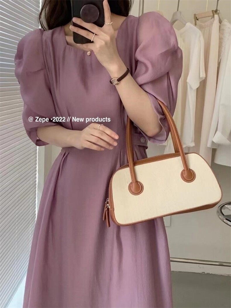 【郁金香盛开】夏季新款面料立体泡泡袖连衣裙，女装连衣裙，Waves smile