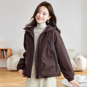 休闲连帽加绒加厚派克服外套女2025秋冬新款小个子短款宽松冲锋衣图片