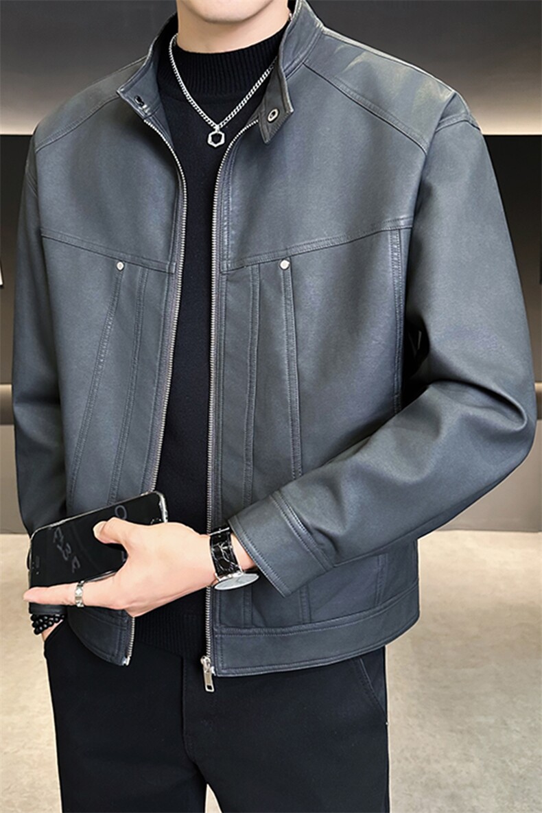 2025新款美式皮衣外套男秋季潮牌立领机车皮夹克A313-8823-P145,男装皮衣,电商A313