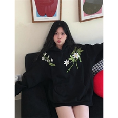 5285-P55纯棉华棉复合原版刺绣秋冬宽松连帽卫衣薄款/加绒，女装卫衣/绒衫，星座617A-2