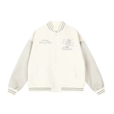 J546-P70早秋美式皮袖棒球服外套2025新款刺绣拼色潮宽松，女装短外套，电商B323A
