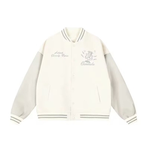 J546-P70 早秋美式皮袖棒球服外套2025新款刺绣拼色潮宽松图片