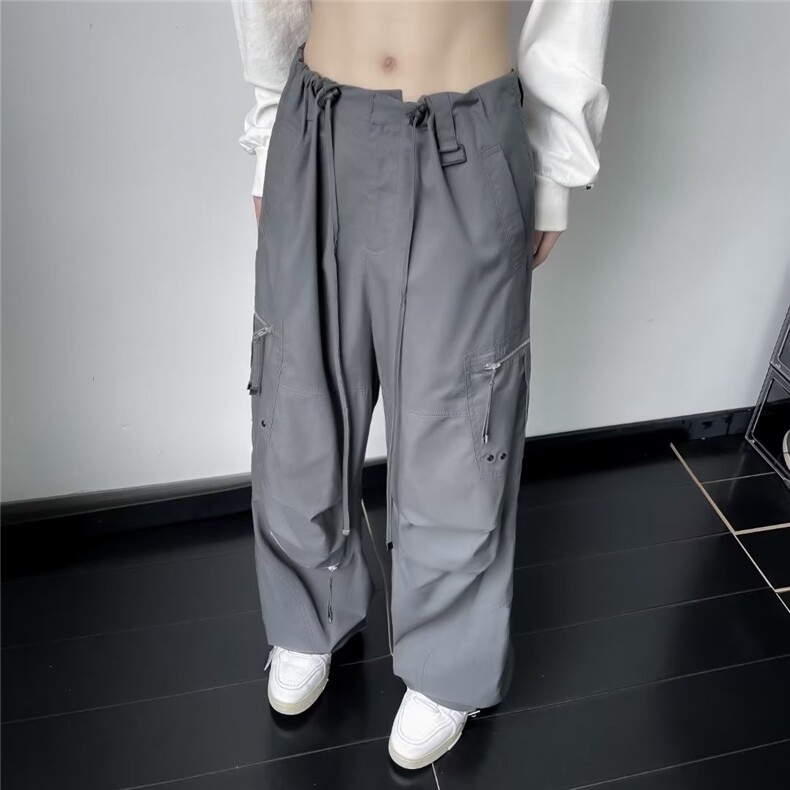港风街头阔腿工装长裤男秋季2024新款高腰大口袋设计感K2810-P60图片
