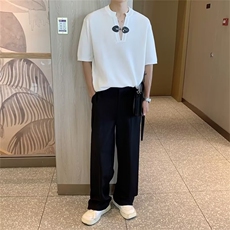 针织短袖t恤男轻熟风潮流设计感V领polo衫夏季韩版冰丝半袖上衣，男装Polo衫，星座716-2